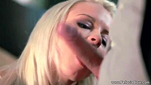 Blonde milf chokes on cock in passionate deepthroat cumshot blowjob