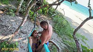 Juicy Pussy Lips Fingered Roughly at Crowded Beach