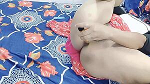 Desi girl's creamy white dildo stretches tight pussy and asshole fully