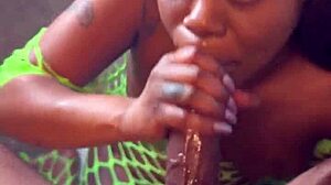 Ebony stripper deepthroats big black cock rides pov