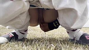 compilation of me flashing hairy pussy outdoors, pissing in forest then wiping close-up pov