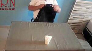 naked waitress serves guest pussy from her navel in restaurant backstage!