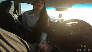 Slutty Coworker Gulps Huge Cum Load After Car Suck
