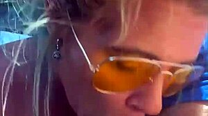 cheating blonde whore deepthroats cock facial in public daylight