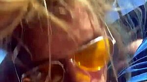 cheating blonde whore deepthroats cock facial in public daylight