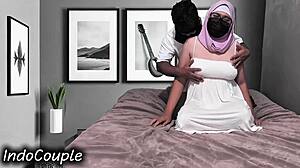 indo hijab wife rides husband for secret inner creampie thrill