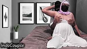 indo hijab wife rides husband for secret inner creampie thrill