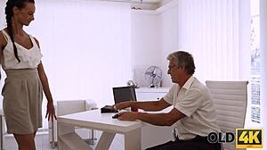 my old boss stretches my tight young body instead of finishing that boring project