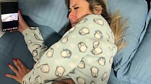 Stepdaughter spies stepdad porn door open seduces for creampie fuck!