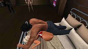 Big Black Cock Anal Ride With Crossdressing Shemale's Huge Tits Bouncing