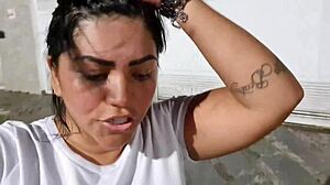 trainer smells sweaty pussy fills gym slut creampie