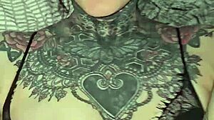 Tattooed sub deepthroats old man's cock for revenge creampie