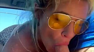 cheating blonde whore deepthroats cock facial in public daylight