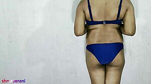 indian shemale in blue bikini crossdresses for big cock anal fuck?