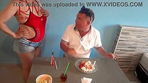 naked waitress serves guest pussy from her navel in restaurant backstage!