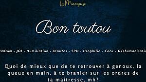 good doggy, stroke it while i humiliate your tiny cock!