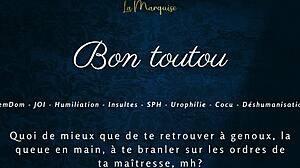 good doggy, stroke it while i humiliate your tiny cock!