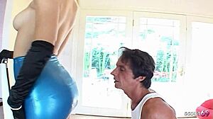 Annette Schwarz endures femdom ANAL TOYS and old cock swallow