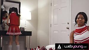 Nia Nacci and Harmony Wonder massage into steamy cheerleader relief