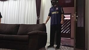 hot housewife greets delivery guy in lingerie tease