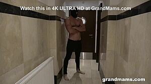 Granny sprinkled at sex club by young cocks?