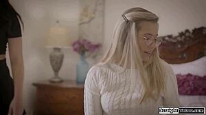 BFF Convinces Stepbro to Fuck Blindfolded Virgin Stepsis in Lingerie Threesome