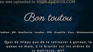 good doggy, stroke it while i humiliate your tiny cock!