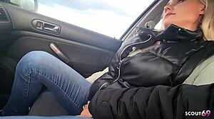 hey german green eyed teen bitch gets picked up by stranger for car fuck and swallows his load