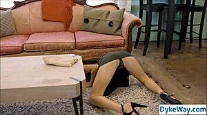 Lick my pussy like that sexy barista while I fuck you deep, demands lesbian customer