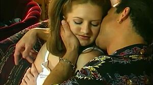 julia deepthroats boyfriend's cock then spreads shaved pussy wide on bed