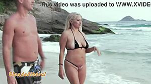 damn check out this bold beauty in microbikini sucking stranger on beach!