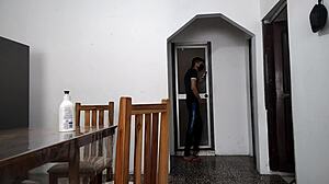 perverted stepfather strokes furiously spying her bathroom secrets from the shadows