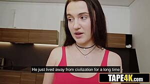 Two russian redhead teens rim and lick a silly guy's ass in hot double action