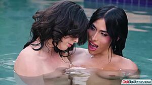 Three shemales stroke cocks at milf oasis