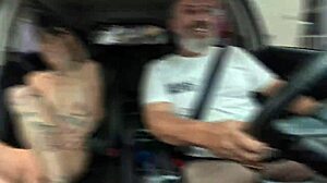 Russah Bends for Driver's Bareback Anal Creampie Car Ride