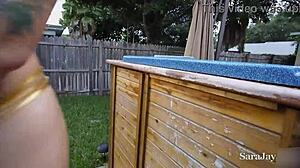 della dane goes wild poolside in backyard with toys and big tits 😍🍑💦🔥 oh yeah she licks it good