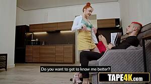 Two russian redhead teens rim and lick a silly guy's ass in hot double action