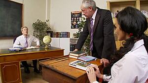 Lexi Ward's Shaved Teen Pussy Teases Professor to Facial Cumshot