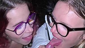 two sluts suck cock swallow cum in garden