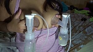 Milf's big lactating tits pumped milked dry