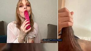 I jerk off watching my stepsister's wet pink pussy video and explode cum