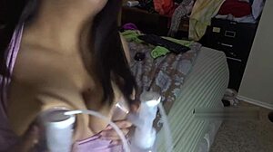 Milf's big lactating tits pumped milked dry