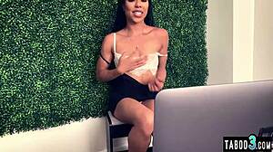 check out small titted ebony teen kira noir fingering her trimmed pussy while watching porn