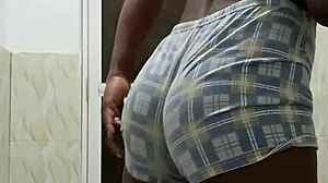 Horny bottom strokes huge black cock in homemade shower masturbation