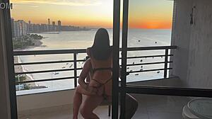 brunette latina bodybuilder ebony sits cowgirl anal pussy missionary doggystyle sunset orgasm sensual