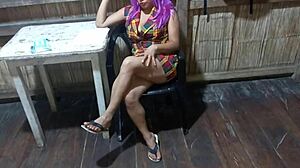 Sexy stepmom fingers pussy tits at ranch!