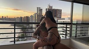 brunette latina bodybuilder ebony sits cowgirl anal pussy missionary doggystyle sunset orgasm sensual