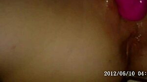 blonde babe cums hard on her first big dildo ride