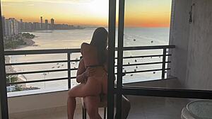 brunette latina bodybuilder ebony sits cowgirl anal pussy missionary doggystyle sunset orgasm sensual