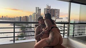 brunette latina bodybuilder ebony sits cowgirl anal pussy missionary doggystyle sunset orgasm sensual